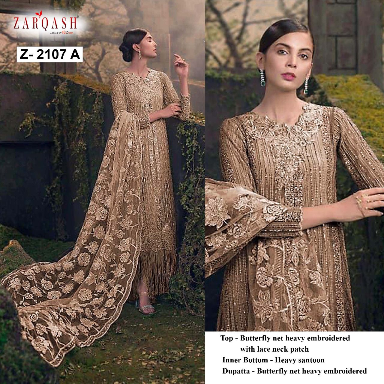 Zarqash Sana Safinaz 2107 Heavy Wedding Wear Pakistani Salwar Kameez Collection